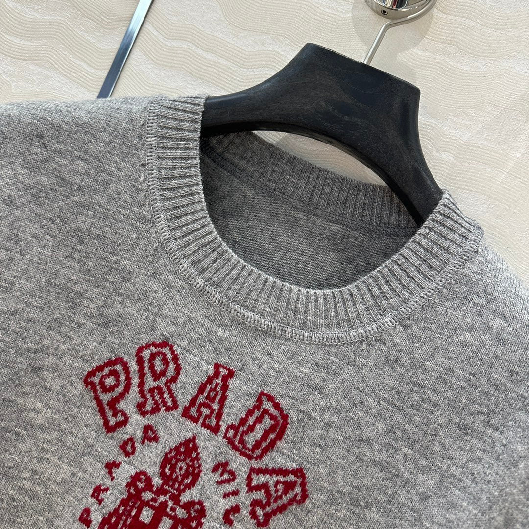 Prada 25 Short-sleeved Sweatshirt Gray mix Red Wool Cashmere