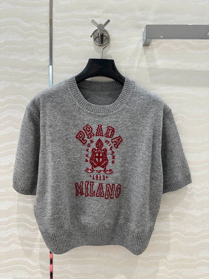 Prada 25 Short-sleeved Sweatshirt Gray mix Red Wool Cashmere