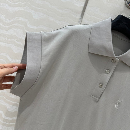 YSL Polo Collar T-shirt Gray Cotton Polyester