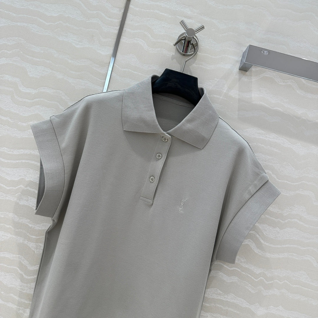 YSL Polo Collar T-shirt Gray Cotton Polyester