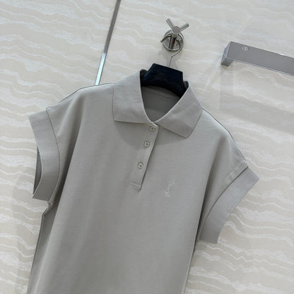 YSL Polo Collar T-shirt Gray Cotton Polyester