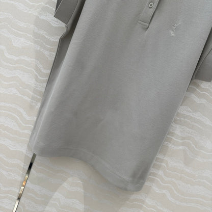 YSL Polo Collar T-shirt Gray Cotton Polyester