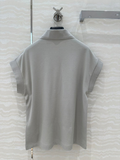 YSL Polo Collar T-shirt Gray Cotton Polyester
