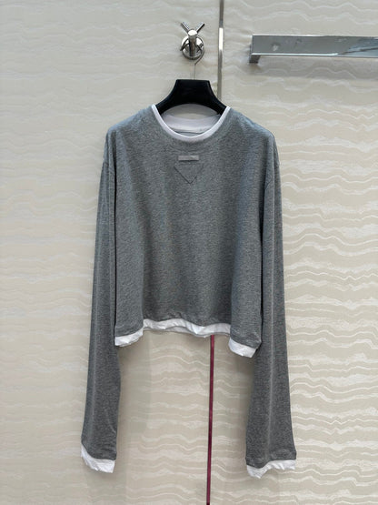 Prada Long-sleeved T-shirt Gray Cotton