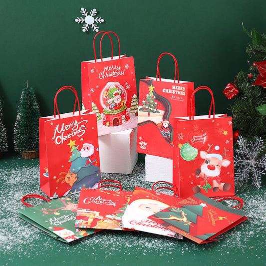 Christmas Kraft Paper Gift Handbag With Festive Designs