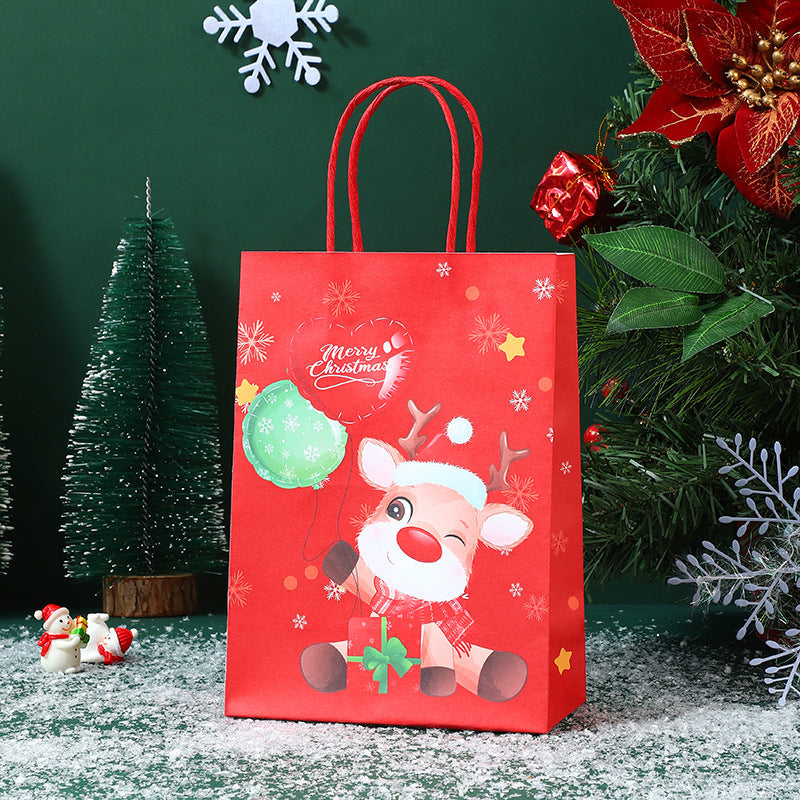 Christmas Kraft Paper Gift Handbag With Festive Designs