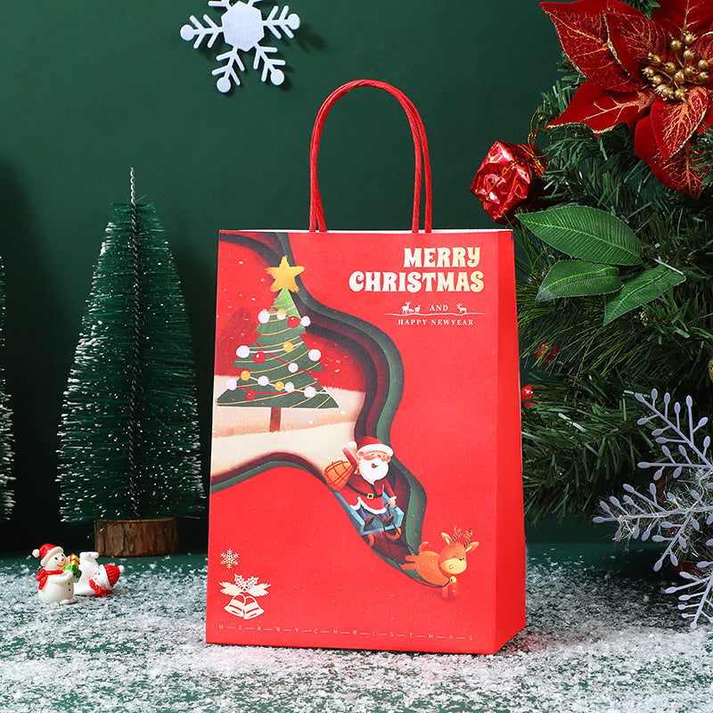 Christmas Kraft Paper Gift Handbag With Festive Designs