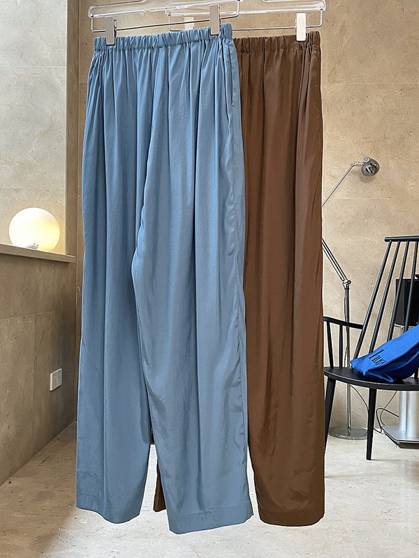 Casual Lightweight Loose High-Waisted Solid Color Wide Leg Pants