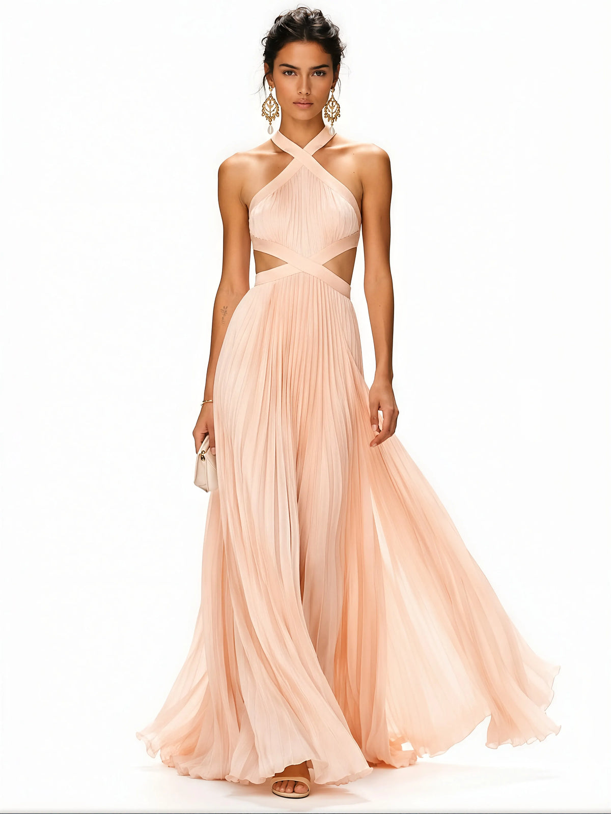 Amara Pleated Cut-Out Halter Maxi Dress