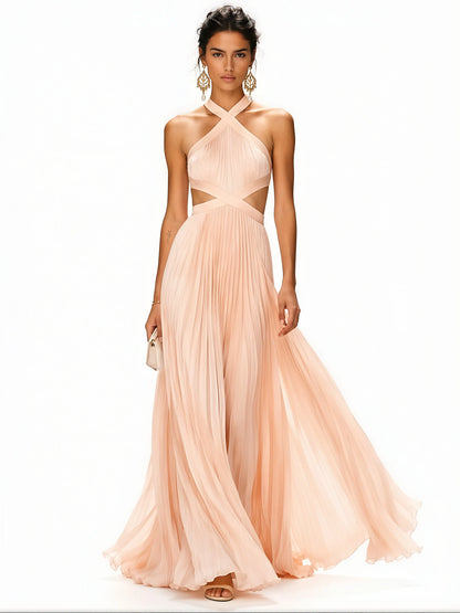 Amara Pleated Cut-Out Halter Maxi Dress