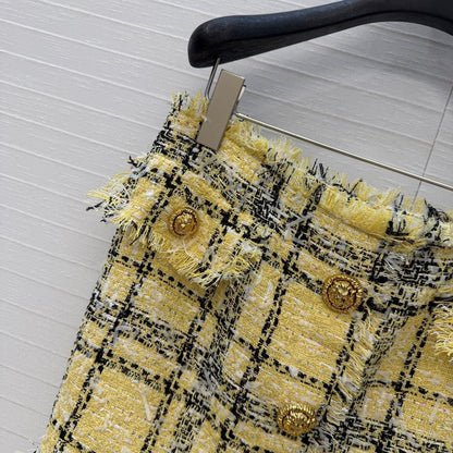 Balmain 26s Skirt Yellow Black Tweed 346066