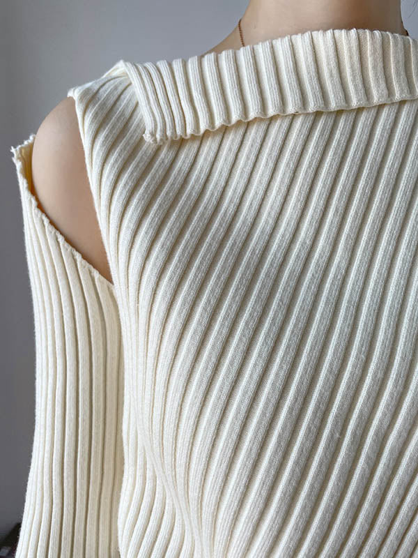 Original Stylish Solid Color Off-The-Shoulder Long Sleeves Sweater Top