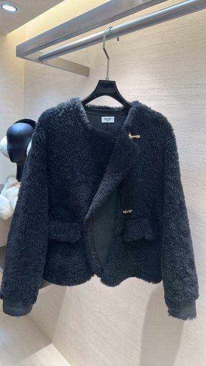 CELINE Shearling Black Coat 333331