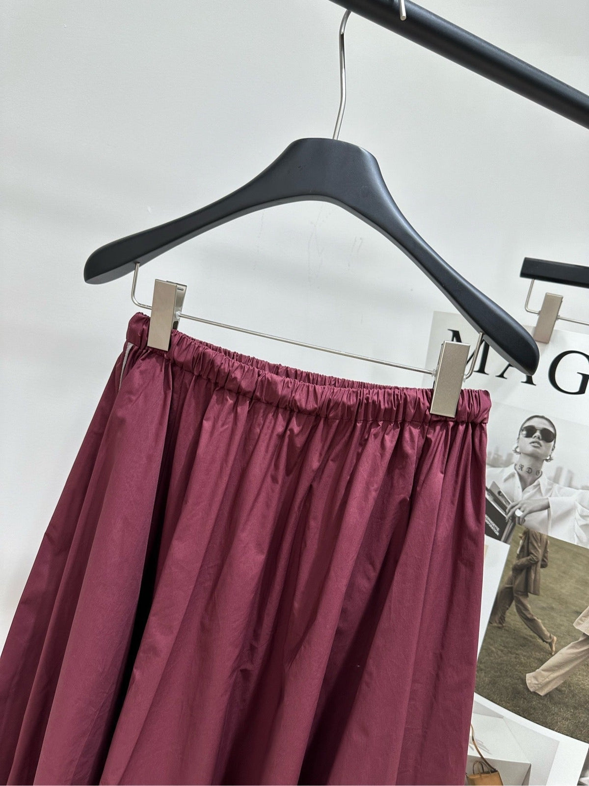 Miu Long Skirt Burgundy Windproof Fabric 349732
