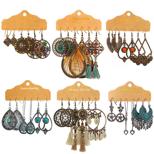 Trendy Water Drop Tassel Earrings Alloy Jewelry Set