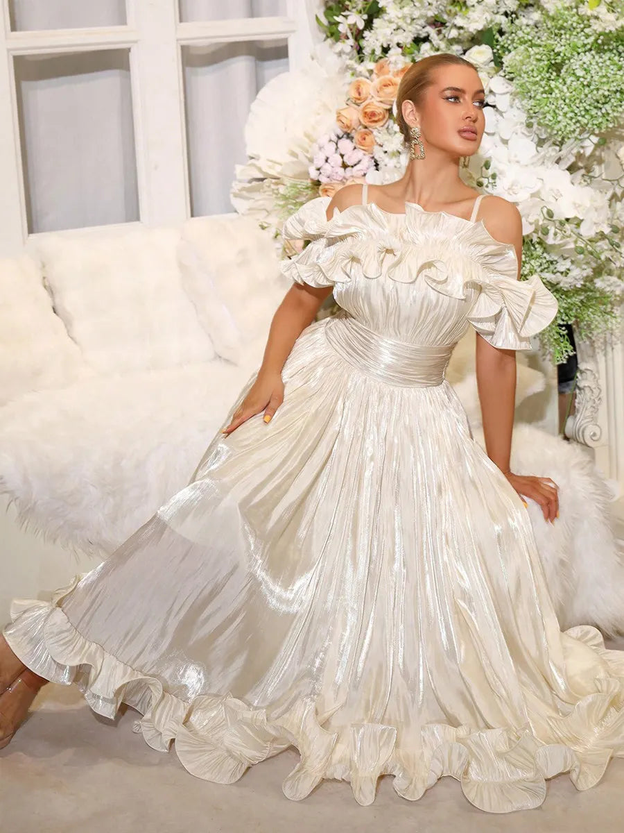 Peyton Ruffled Pleated Maxi Dress