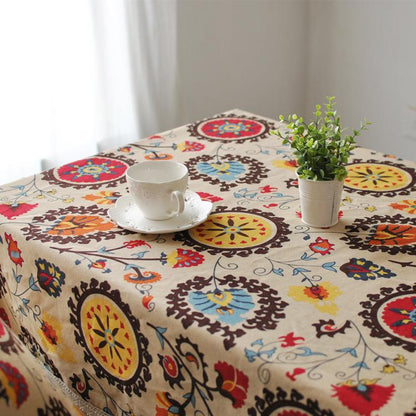 Boho Style Flower Linen Tablecloth