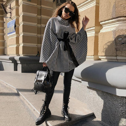 Autumn And Winter New Women'S Coat Chiffon Tweed Coat Loose Lace Cloak Top