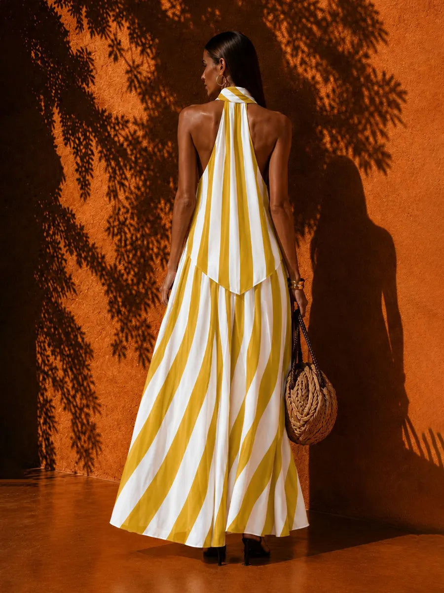 Evelynn Striped Halter-Neck Sleeveless Maxi Dress