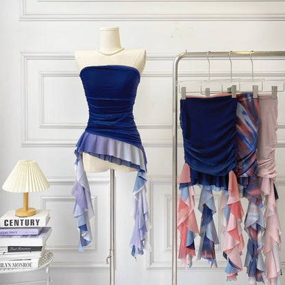 Vesty - Asymmetrical Fringe Hem Bustier Top