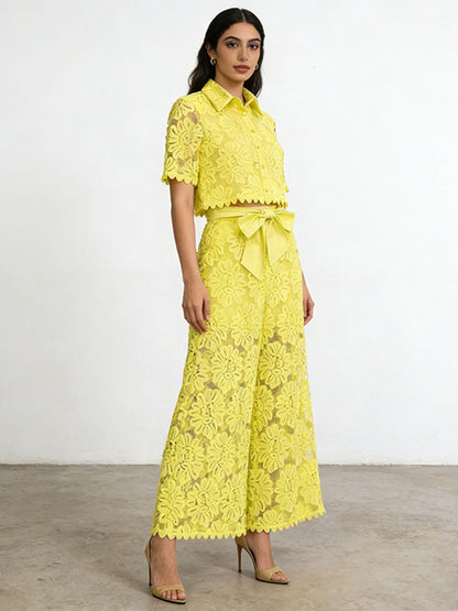 Celine Hollowed-Out Lace Two Piece Set