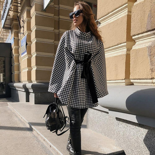 Autumn And Winter New Women'S Coat Chiffon Tweed Coat Loose Lace Cloak Top