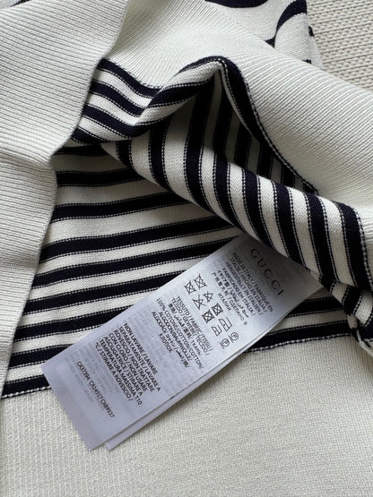 Gucci Striped Polo Knitted Top Dark Blue White Cotton