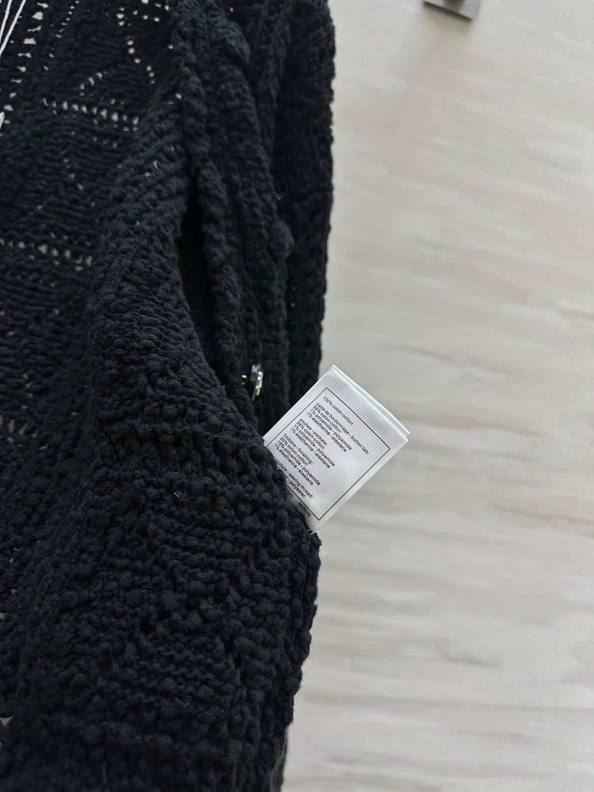 CC Openwork Crochet Knit Cardigan Black Cotton 346493