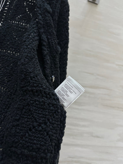 CC Openwork Crochet Knit Cardigan Black Cotton 346493