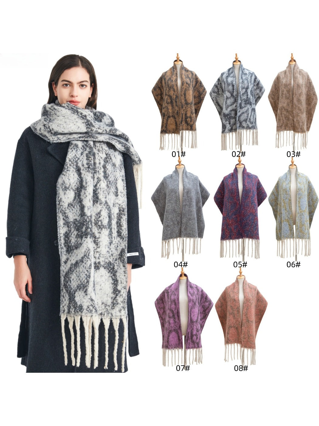 Scarvii - Winter Snake Printed Tassel Scarf