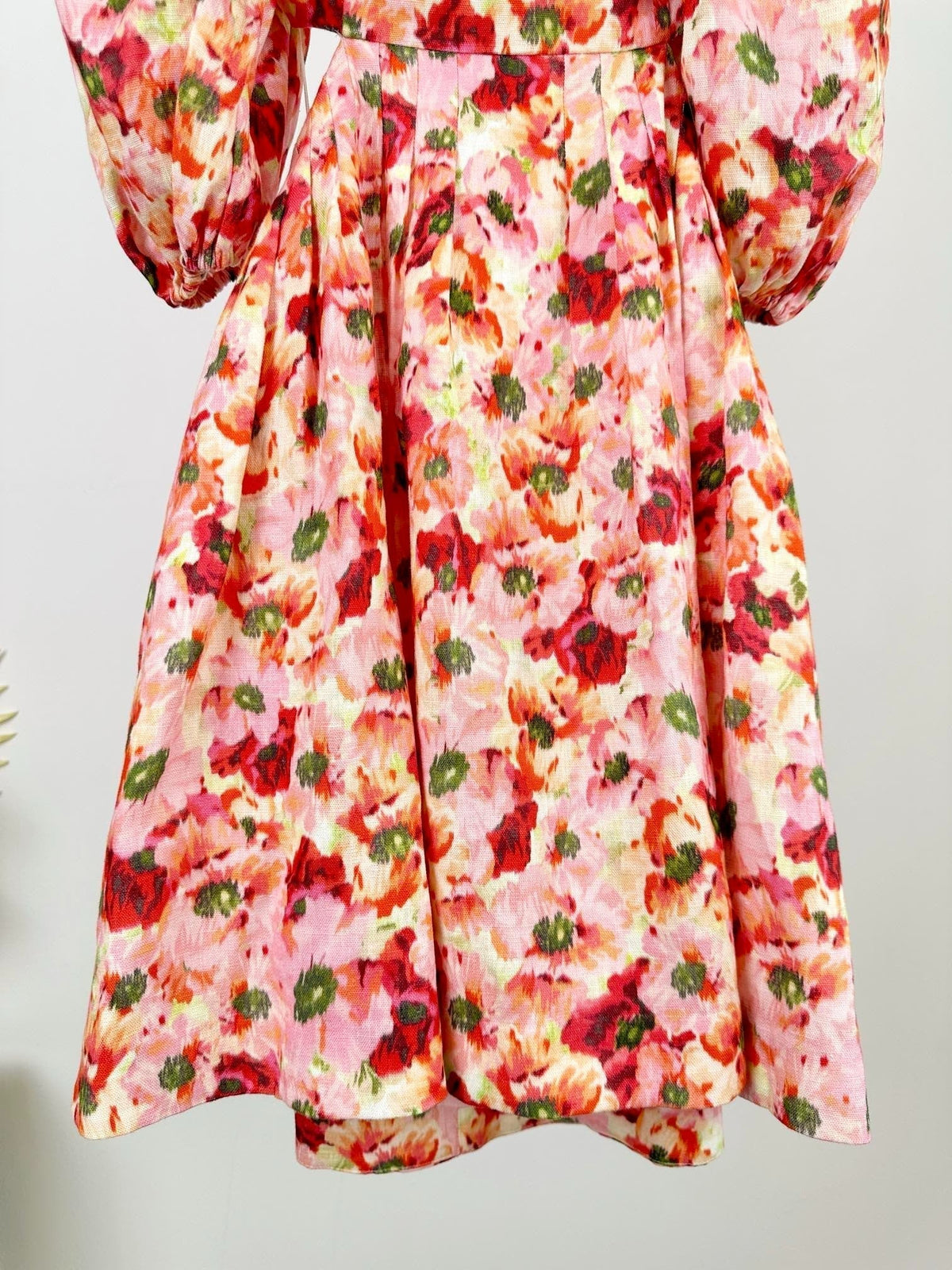 PUFF SLEEVE MINI DRESS 25S RED IN LINEN 266363