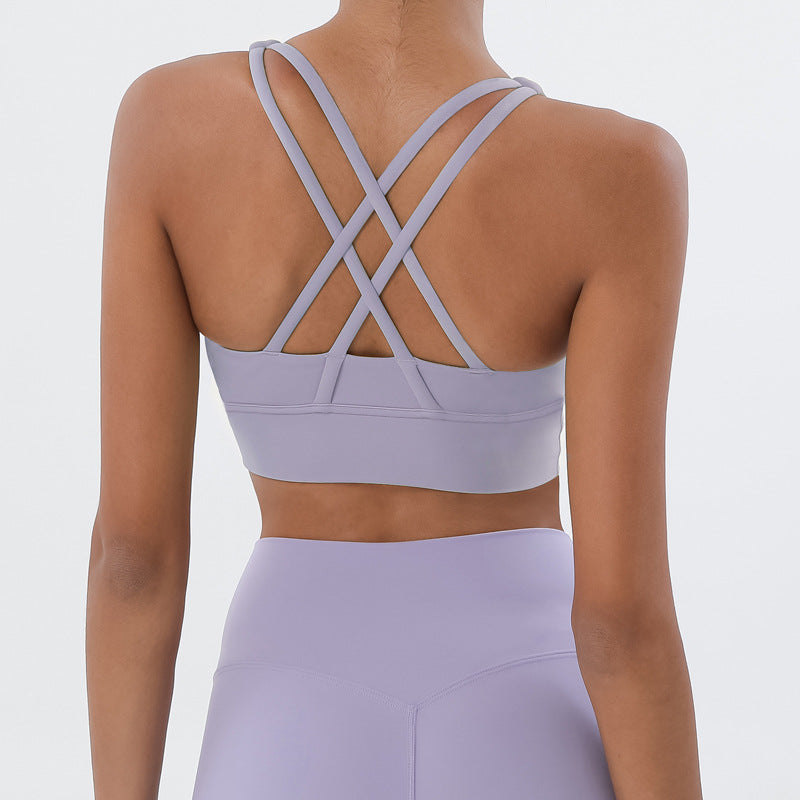 Double-Sided Brushed Cross-Back Sports Underwear Shockproof Gathering Yoga Bra Fitness Vest