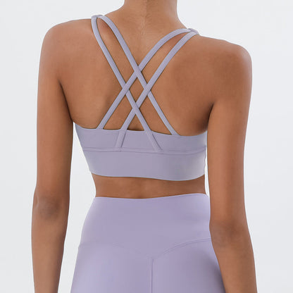 Double-Sided Brushed Cross-Back Sports Underwear Shockproof Gathering Yoga Bra Fitness Vest