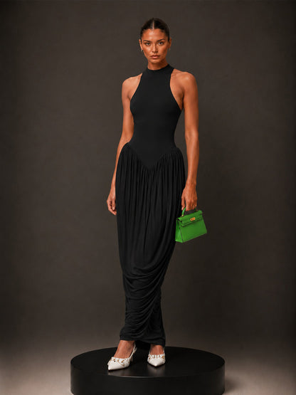 Aurora Fitted-Waist Ruched Sleeveless Maxi Dress