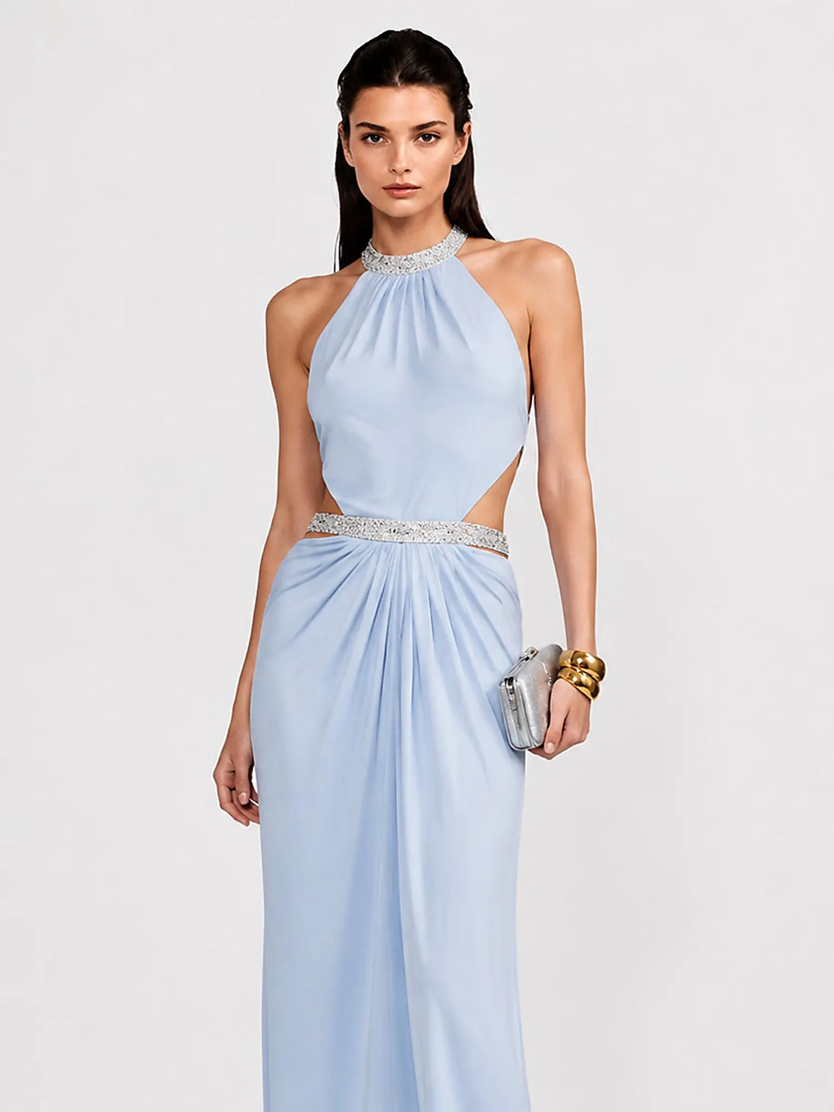 Anika Sheer Mesh Rhinestone Maxi Dress