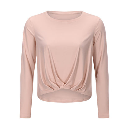 Sanding Nude Yoga Long Sleeve Fashion Versatile Front Hem Pleated Loose Yoga Suit