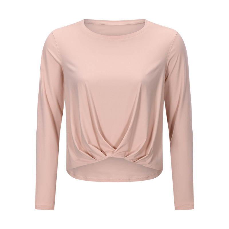 Sanding Nude Yoga Long Sleeve Fashion Versatile Front Hem Pleated Loose Yoga Suit