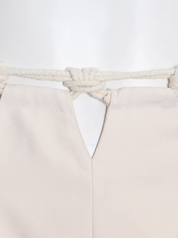 Stylish Weave Hollow Waisted Solid Color Wide Leg Pants