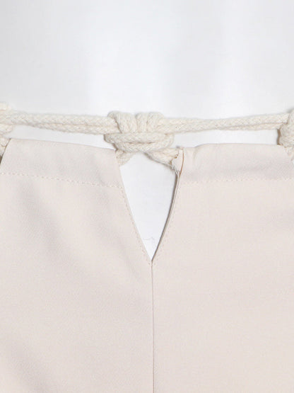 Stylish Weave Hollow Waisted Solid Color Wide Leg Pants