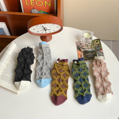 Rufia -  Ruffle Pearl Decorated Ankle Socks for Women, Summer - Friendly