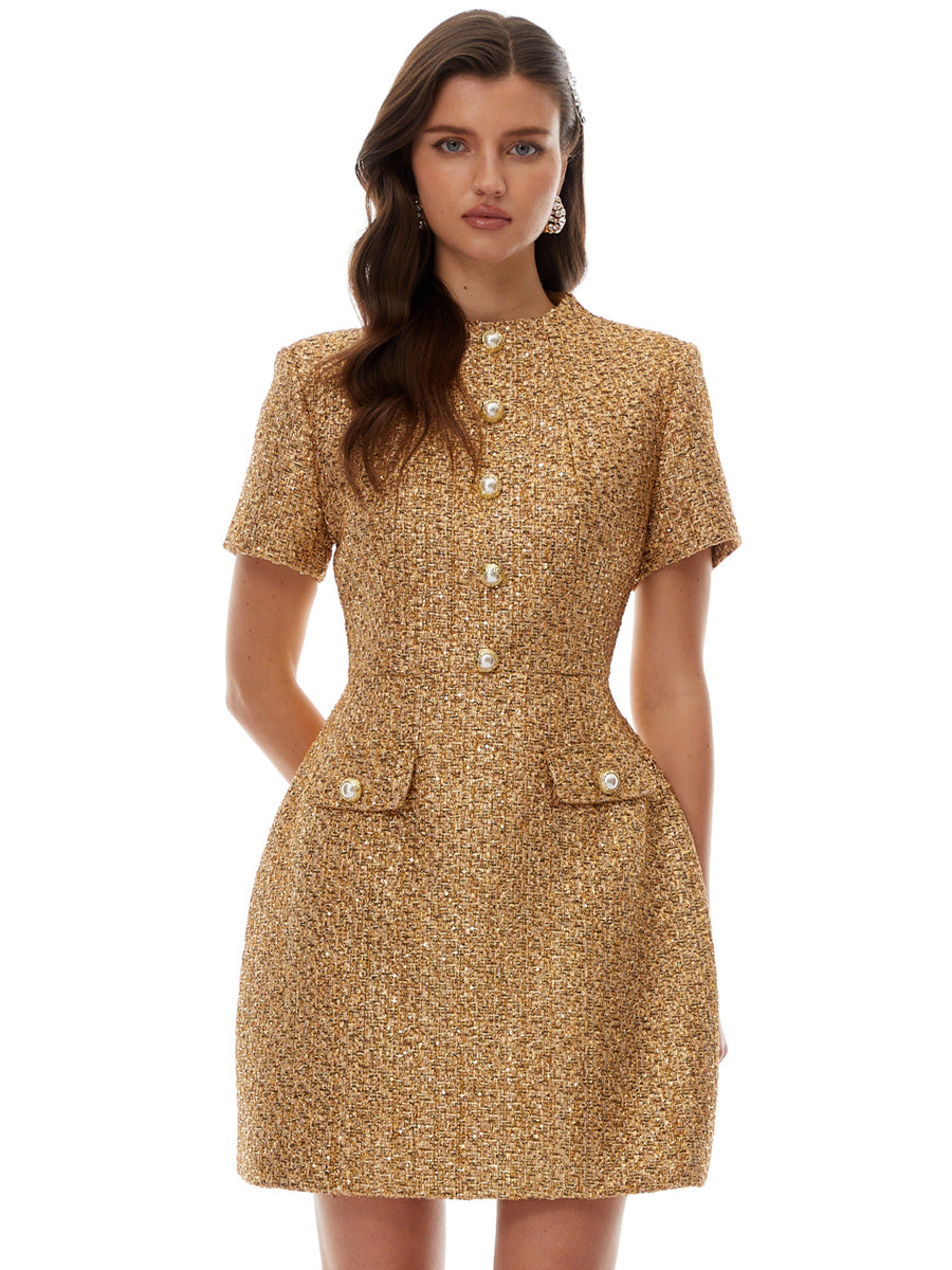 Clara Round Neck Tweed Mini Dress