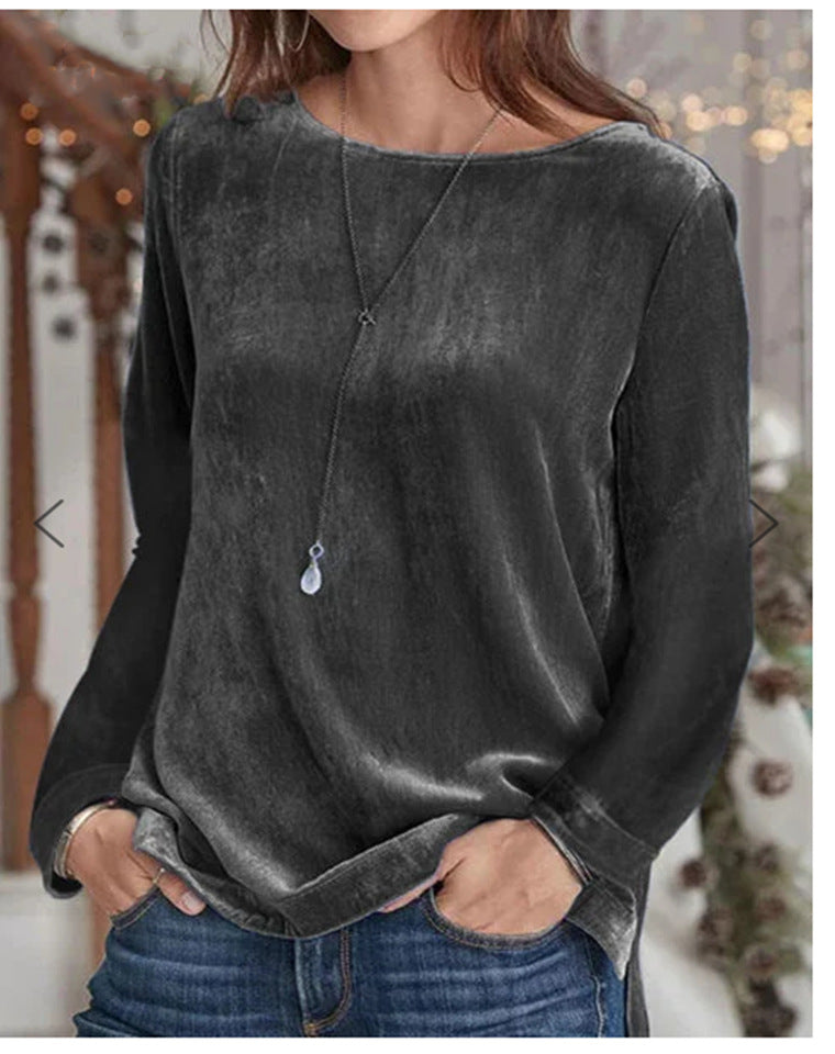 Autumn And Winter Fashion New Women'S Solid Color Casual Crewneck Pullover Velvet Sweatshirt
