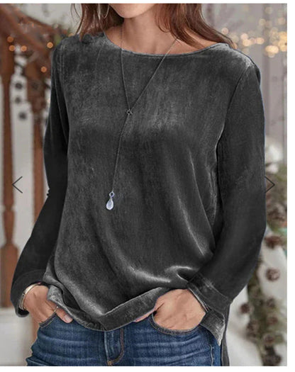 Autumn And Winter Fashion New Women'S Solid Color Casual Crewneck Pullover Velvet Sweatshirt