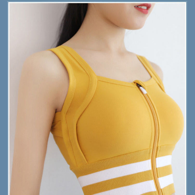 Sport Yoga Bra Women Wearing Fitness Underwear Shock-Proof Gathered Running Bra Front Zipper Design Vest.