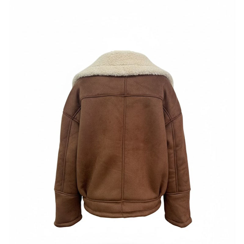 Trendy Lapel Collar Loose Warm Lamb Wool Coat