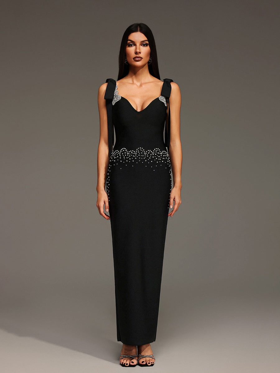 Cosima Sleeveless V-Neck Bow Bandage Maxi Dress