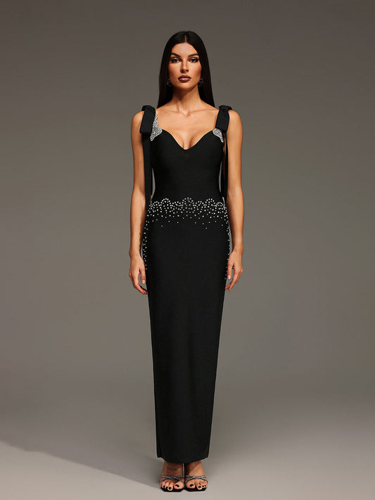 Cosima Sleeveless V-Neck Bow Bandage Maxi Dress