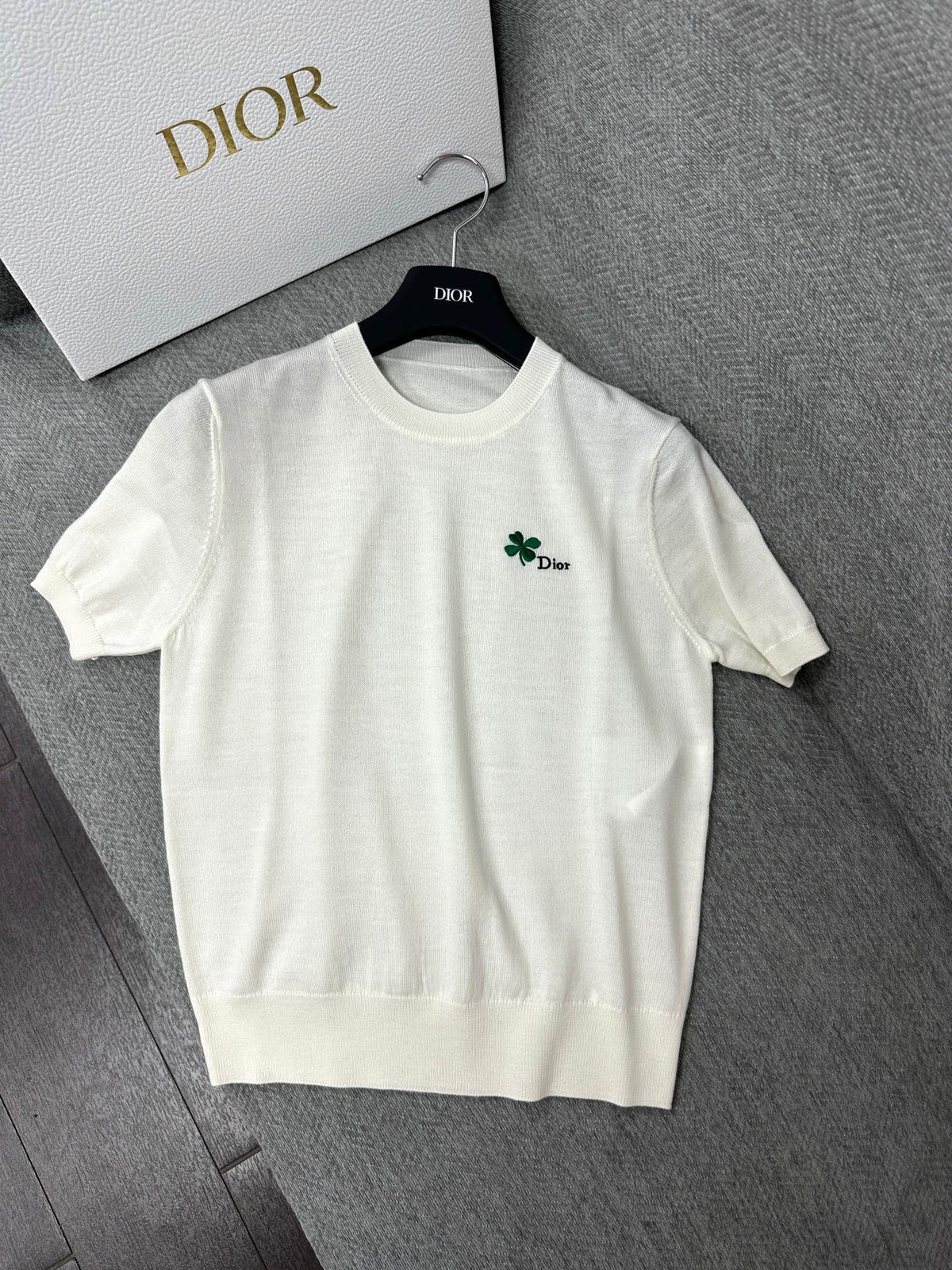 CD Fitted Short-Sleeved Sweater White Wool 345327
