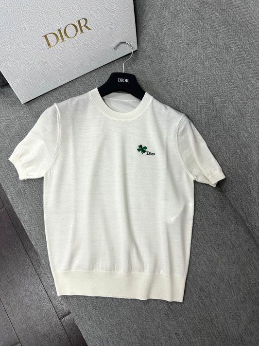 CD Fitted Short-Sleeved Sweater White Wool 345327