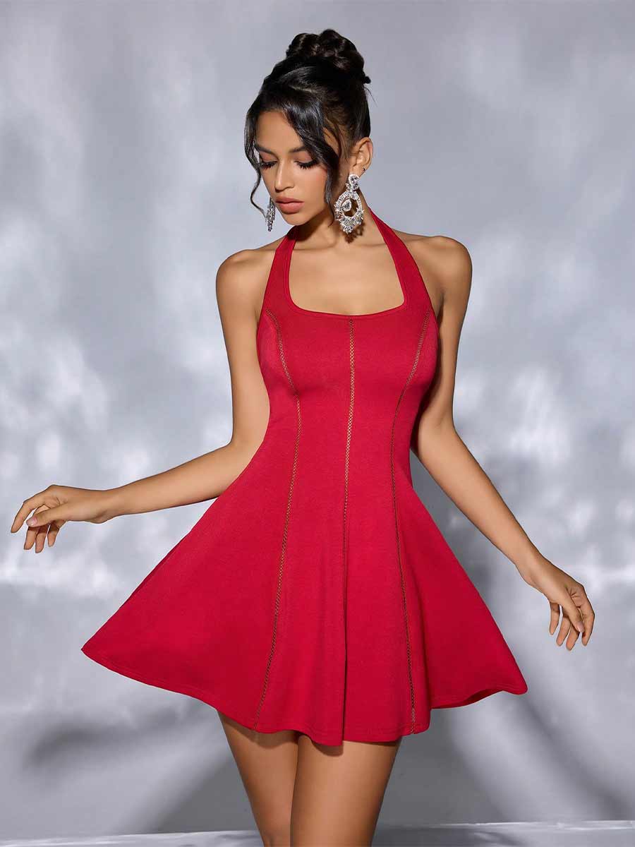 Helena Hanging Neck Backless Mini Dress